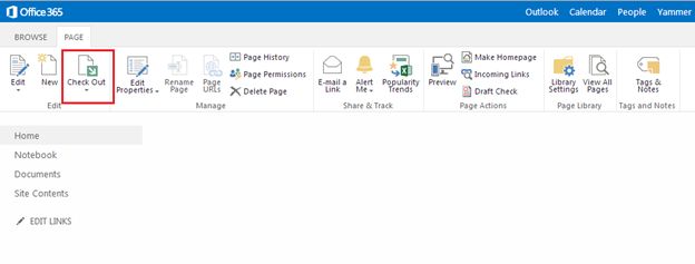 Check Out option in share point